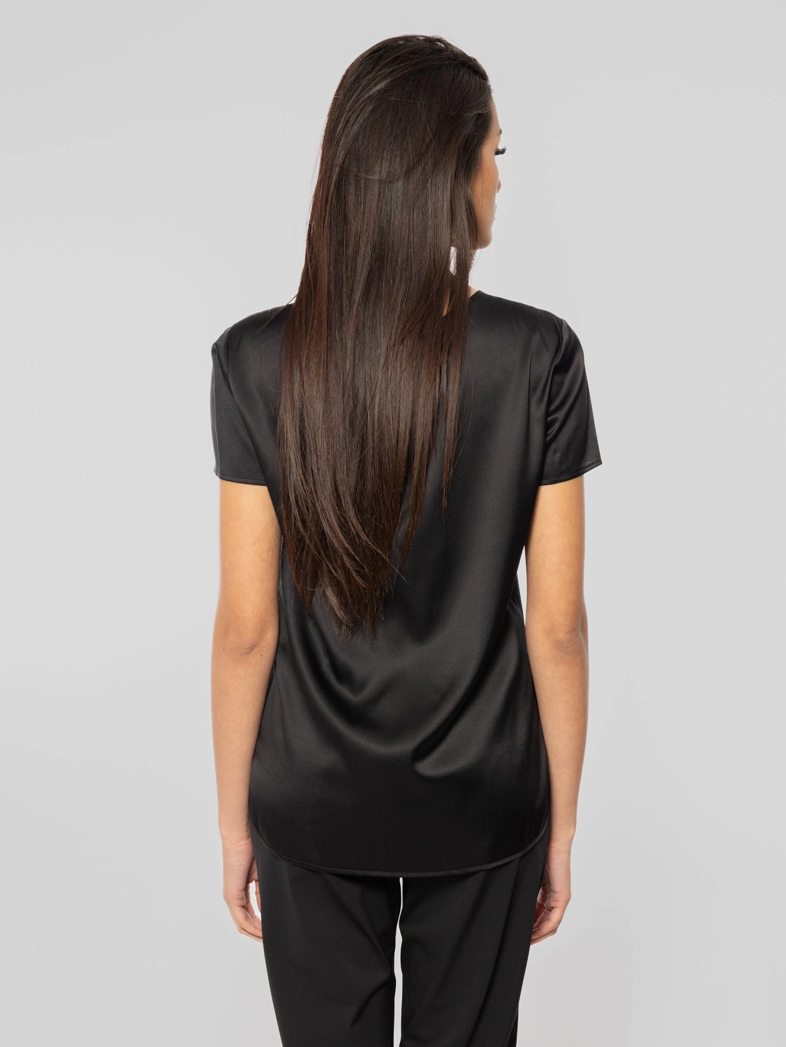Cortona Black Silk Crew Neck Blouse