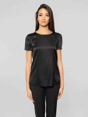 Cortona Black Silk Crew Neck Blouse