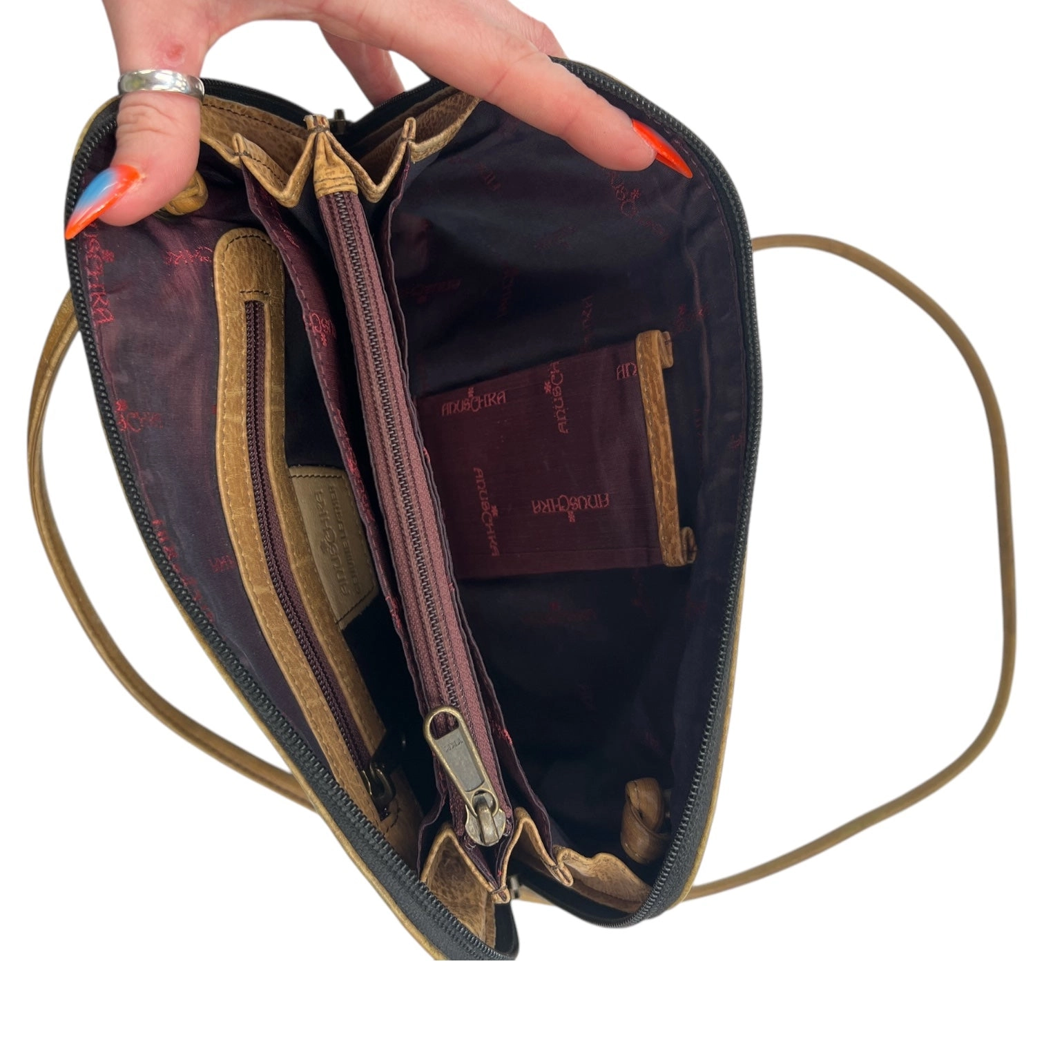 Crossbody Designer By Anuschka In Tan, Size:Small