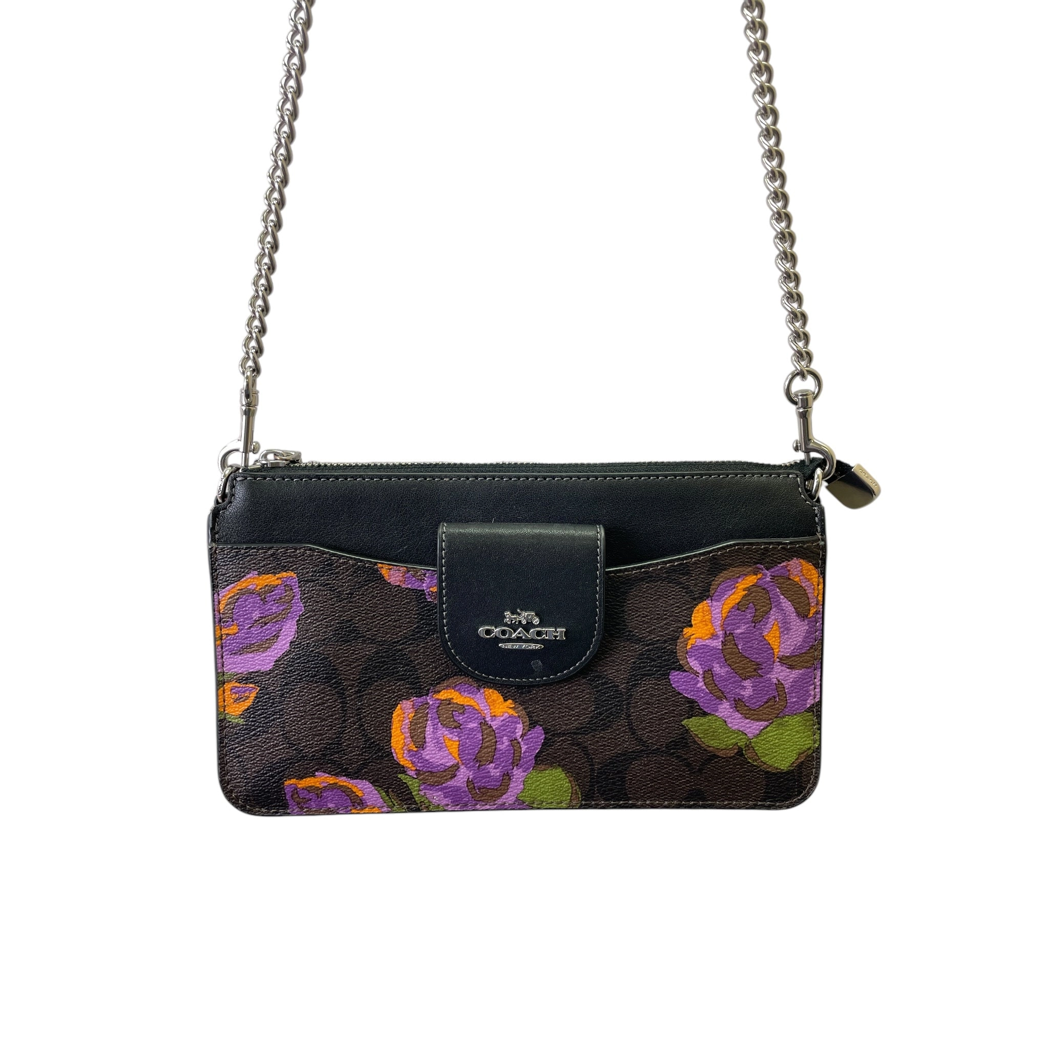 Crossbody Designer By Coach In Black & Purple, Size:Small