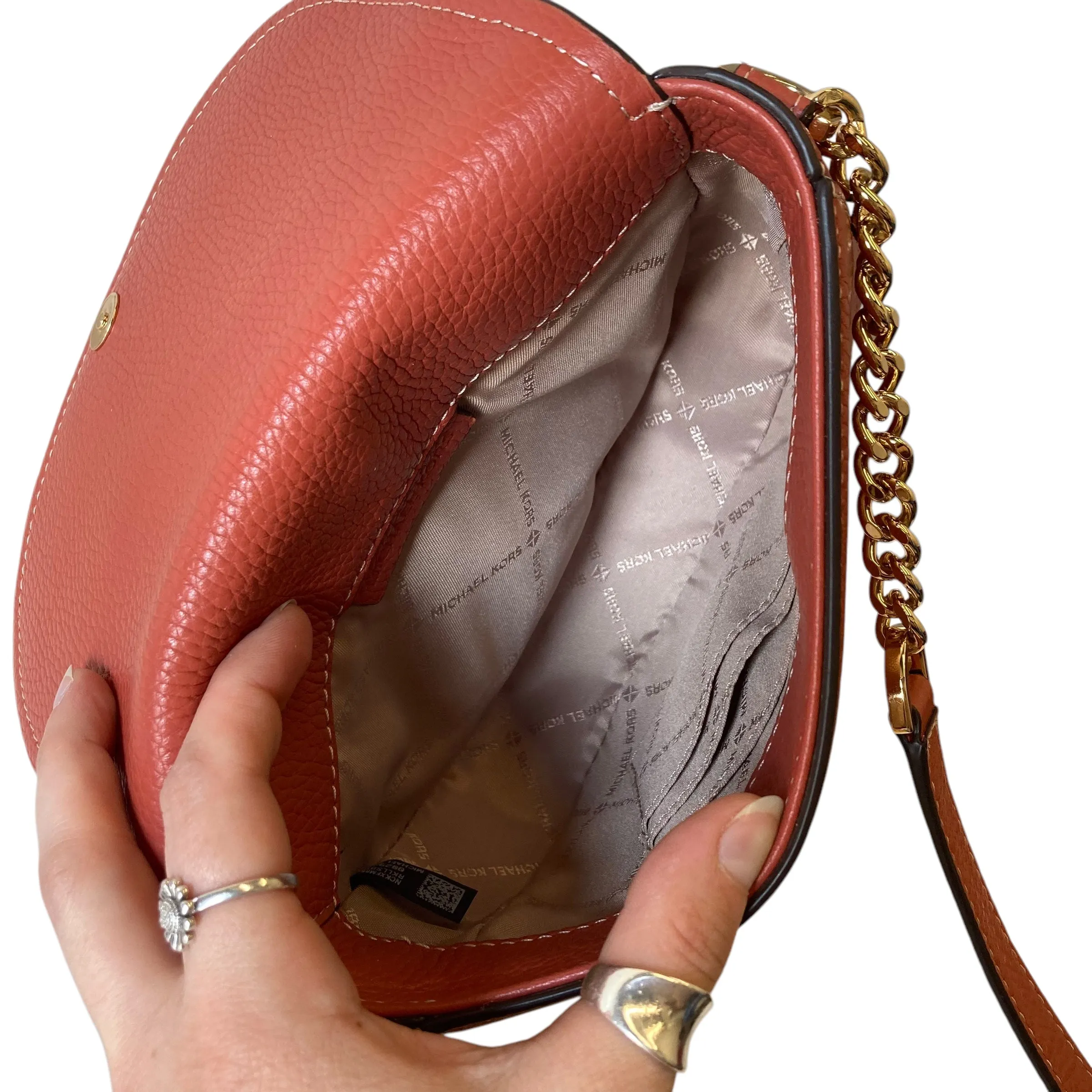 Crossbody Designer By Michael Kors In Coral, Size:Small
