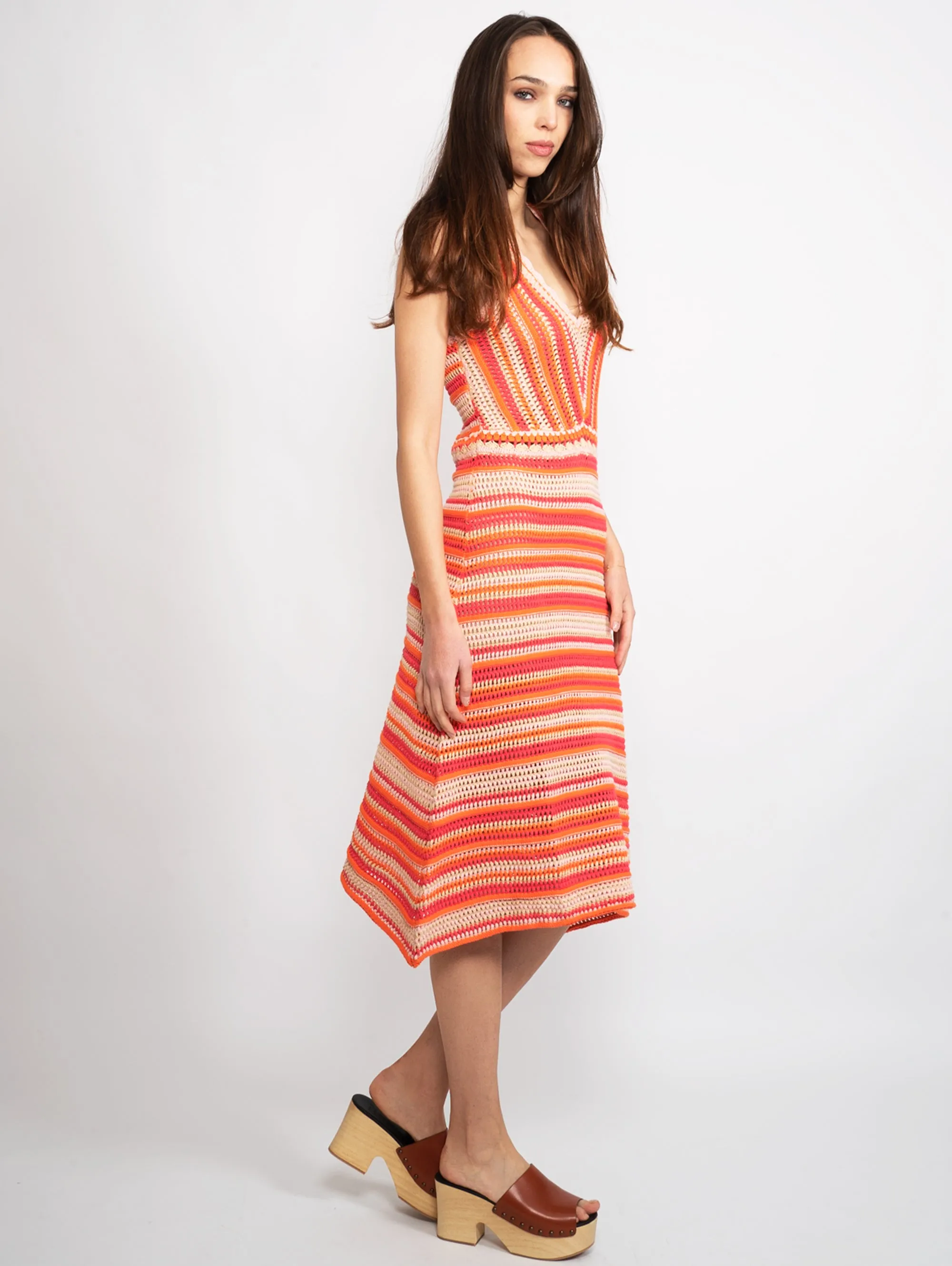 Dress with Multicolor Crochet Processing