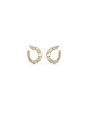 Gold Crystal Illusion Logo Stud Earrings