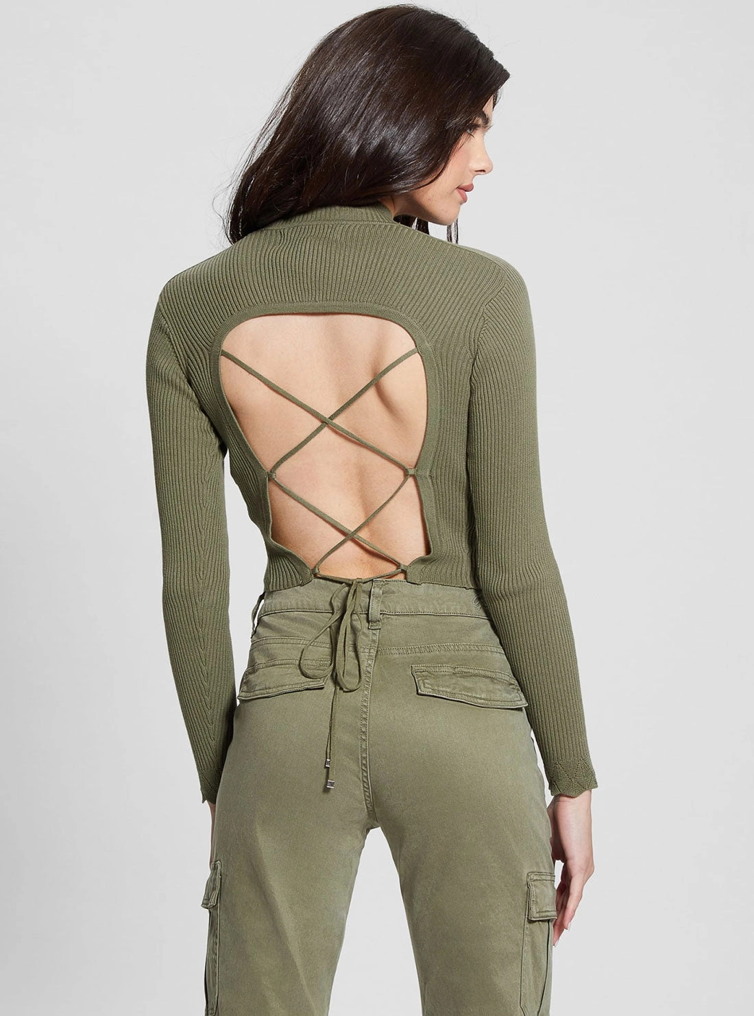Green Marie Open Back Knit Top