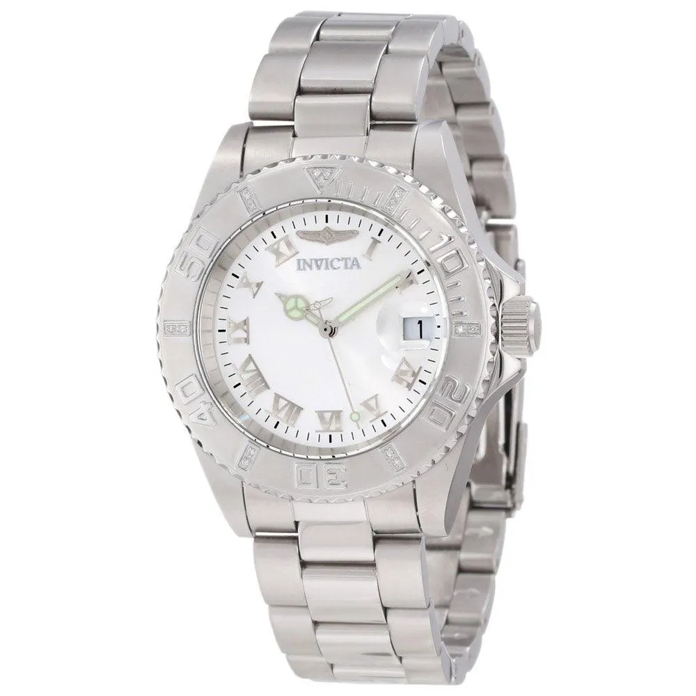 Invicta 12819 Women's Steel Bracelet Swiss Quartz Pro Diver Diamond Silver Dial Date Watch