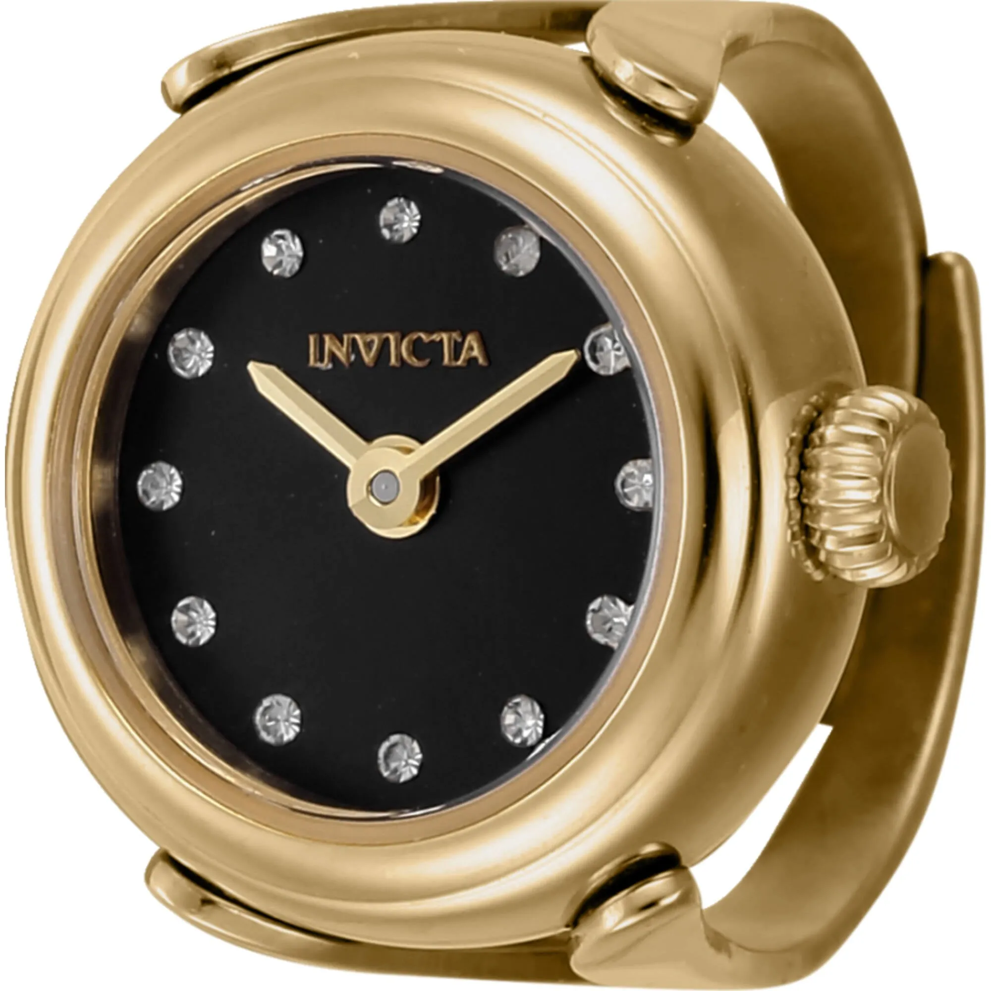 Invicta Women's Watch Ring - Mini Angel Quartz Gold Tone Steel Case Black Dial | 44482