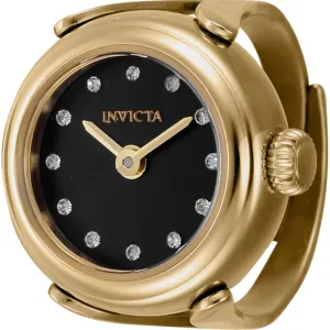 Invicta Women's Watch Ring - Mini Angel Quartz Gold Tone Steel Case Black Dial | 44482
