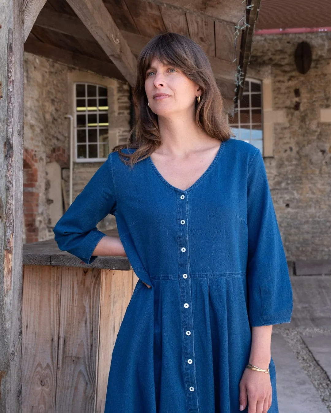 Jane Women's Cotton Midi Dress | Textured Denim
