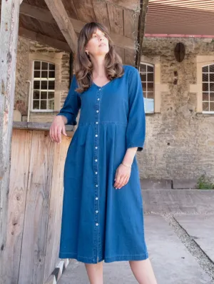 Jane Women's Cotton Midi Dress | Textured Denim