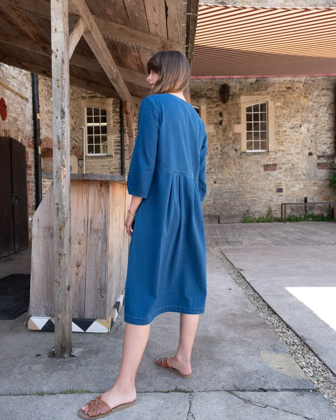 Jane Women's Cotton Midi Dress | Textured Denim