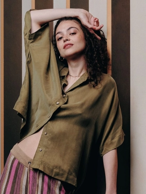 Kimono Women's Cupro Shirt | Army Green