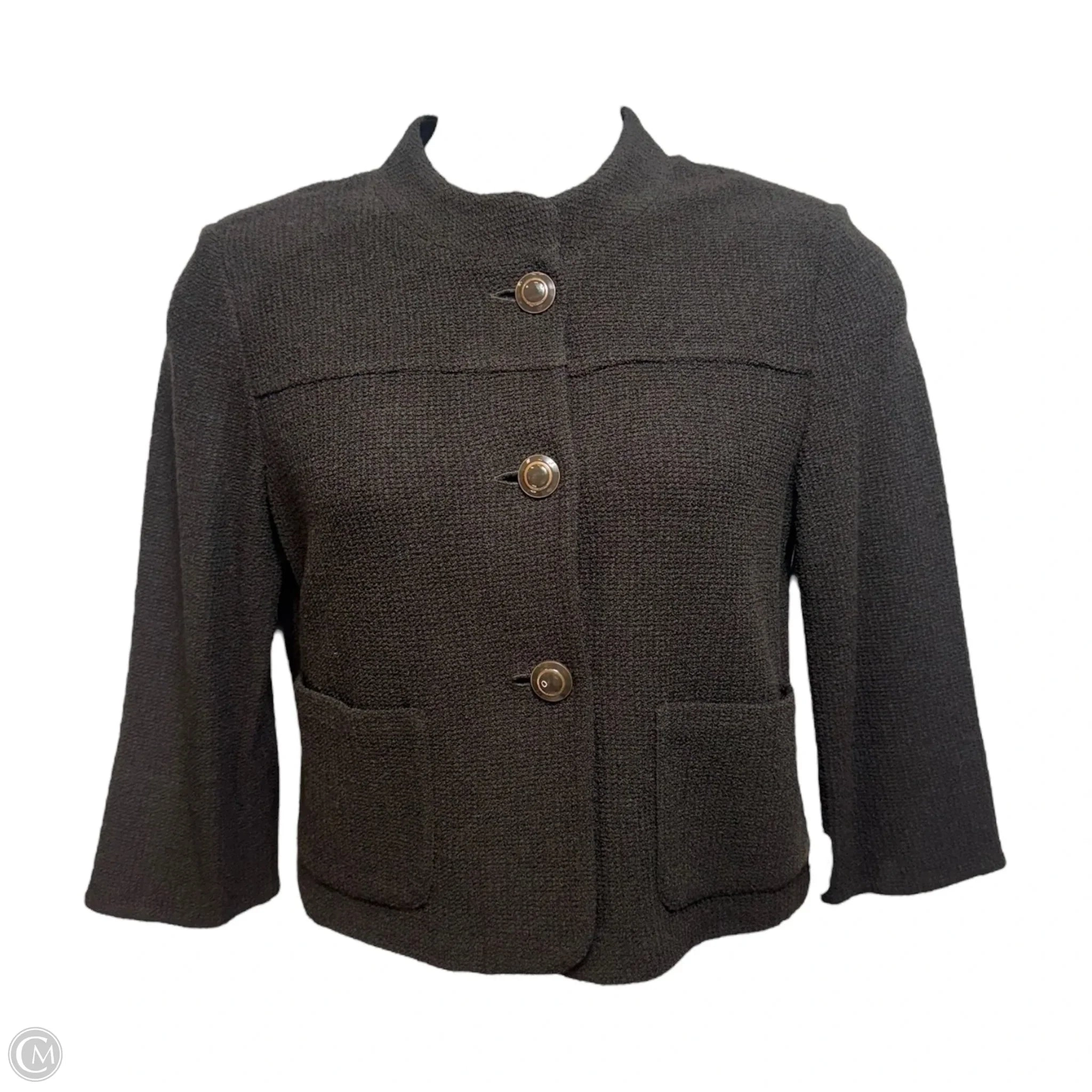 Knit Cropped Wool Blend Blazer Designer By St John Collection In Brown, Size: M
