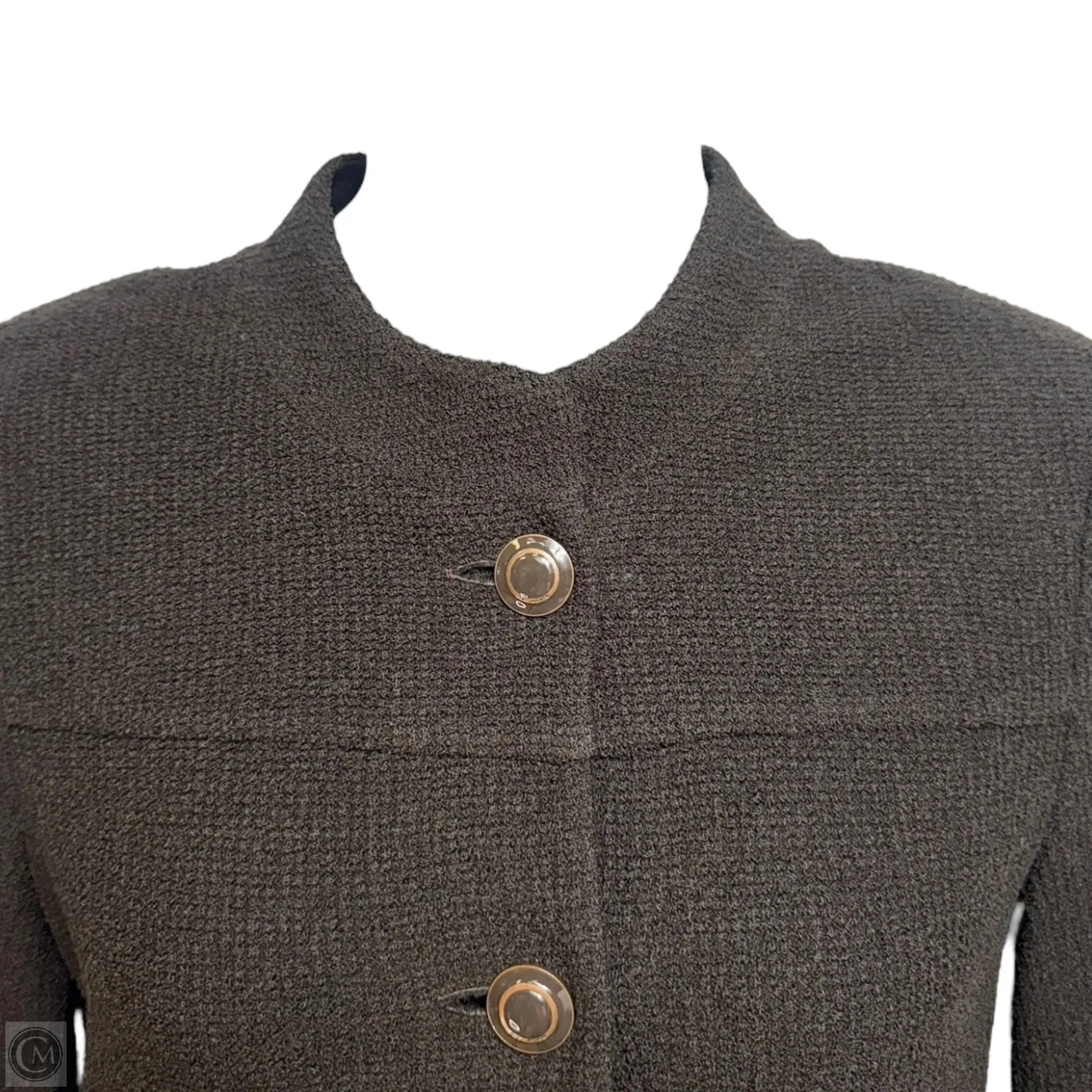 Knit Cropped Wool Blend Blazer Designer By St John Collection In Brown, Size: M