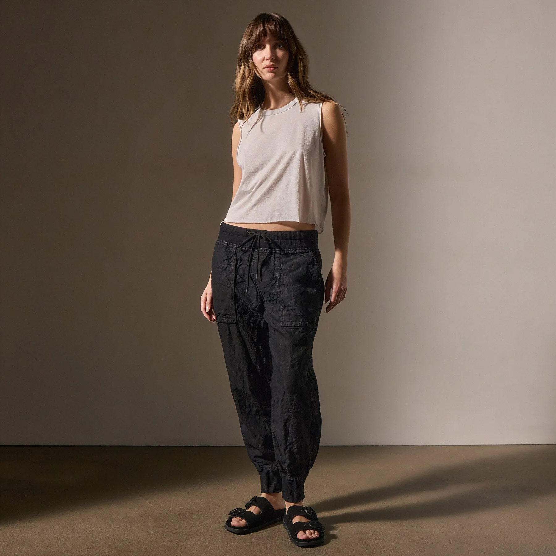Linen Mixed Media Pant - Black