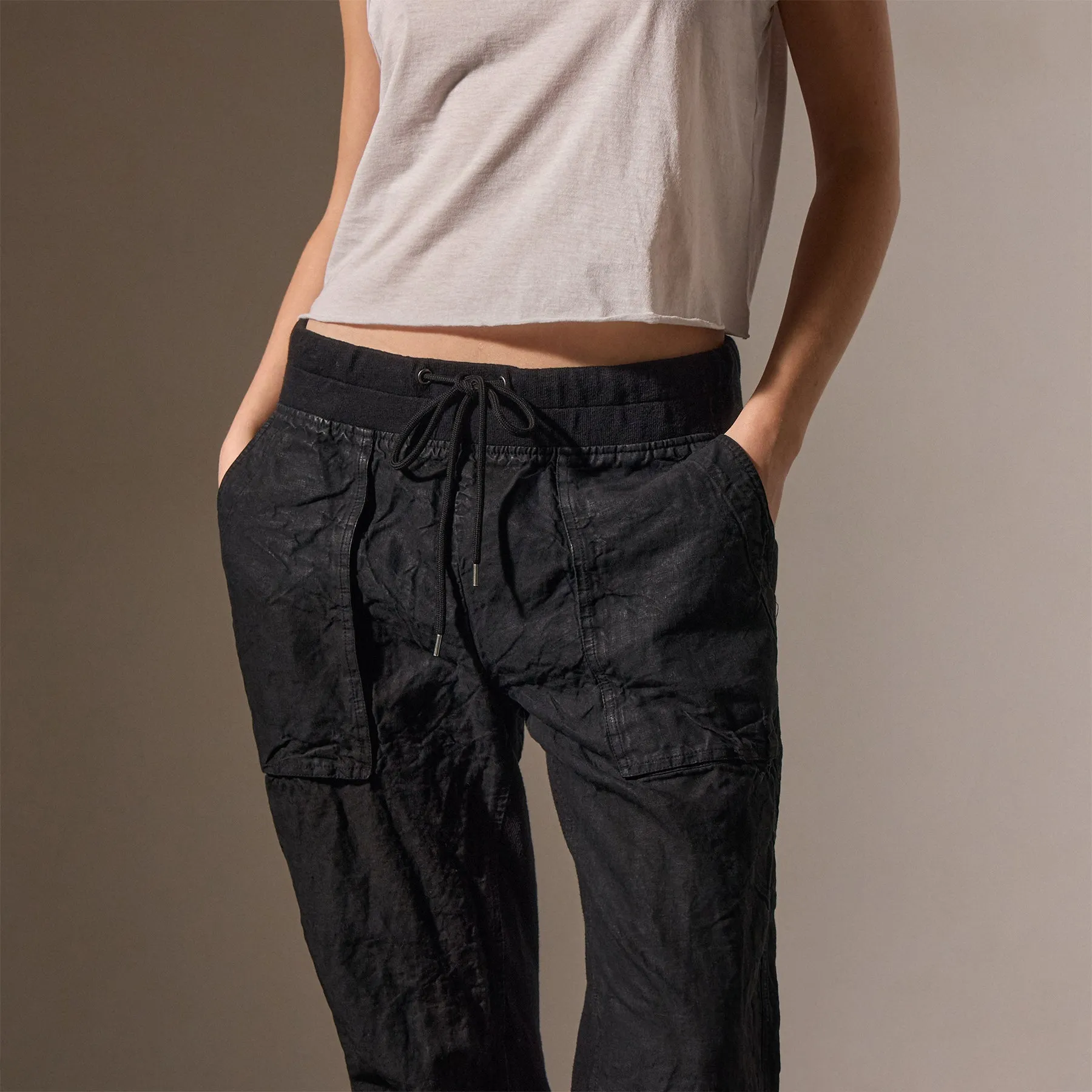 Linen Mixed Media Pant - Black