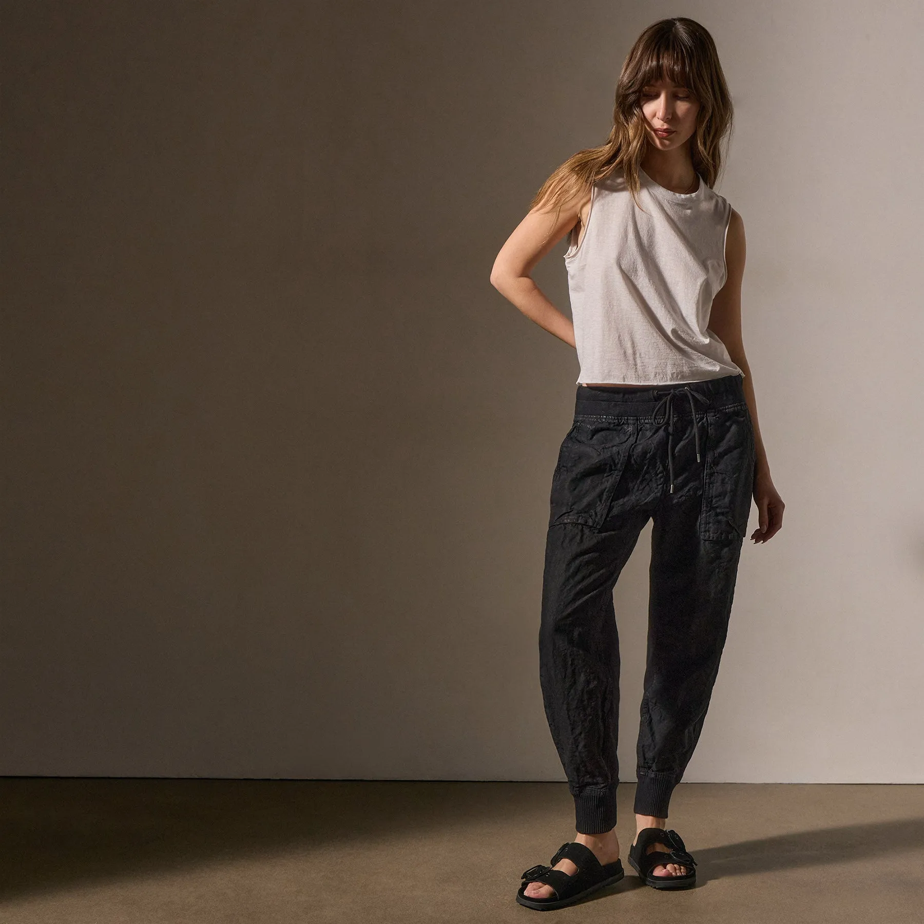 Linen Mixed Media Pant - Black