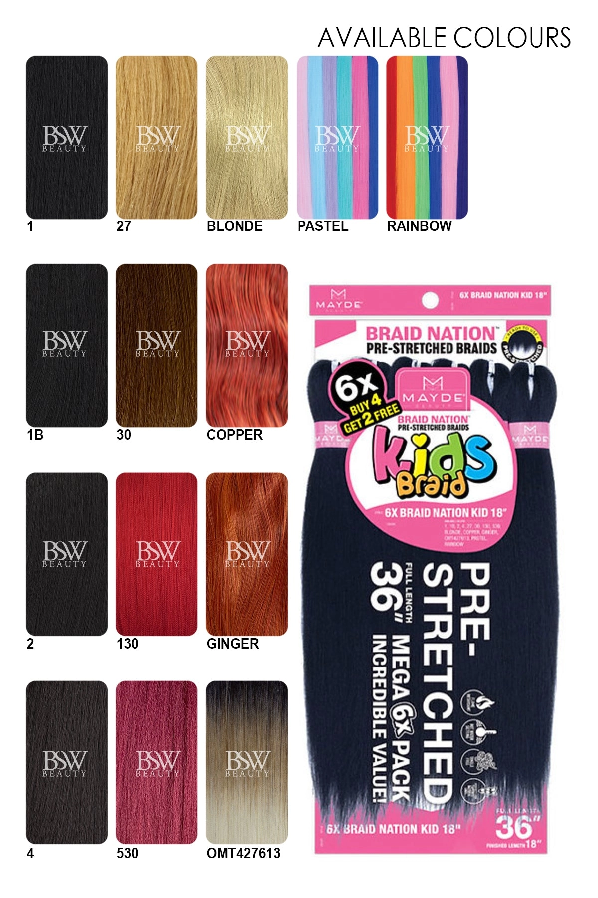 MAYDE 6X BRAID NATION PRE-STRETCHED KIDS BRAID 18" (FULL LENGTH 36")