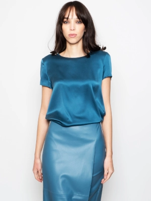 Petroleum Stretch Silk Blouse