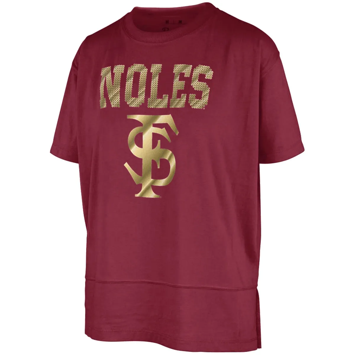 Pressbox Women's Sequin Noles/Interlocking FS Design Short Sleeve Oversized Slub Top - Garnet