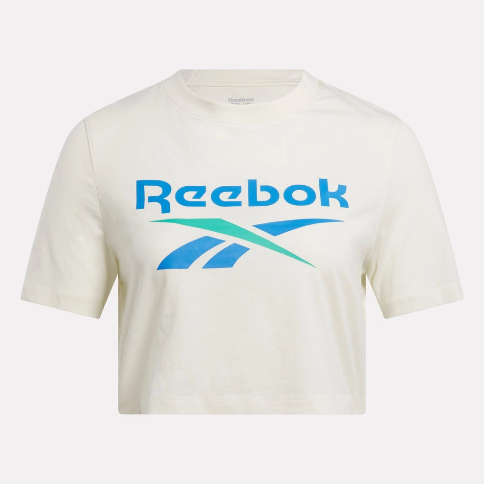 REEBOK WOMEN'S IDENTITY BIG LOGO CROP CHALK WHITE TEE