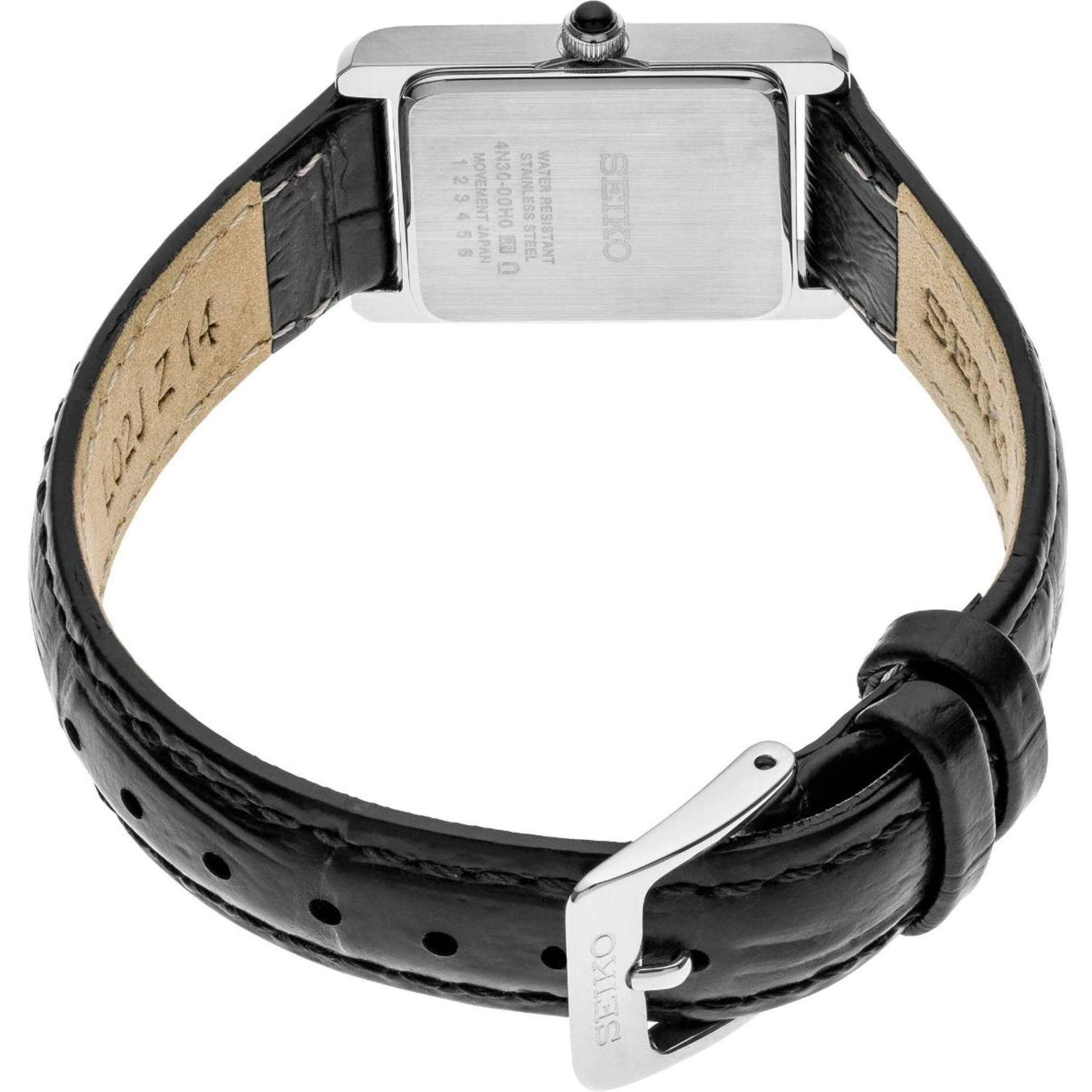 Seiko Women's Watch - Essentials Silver Tone Case Black Leather Strap | SWR053P1