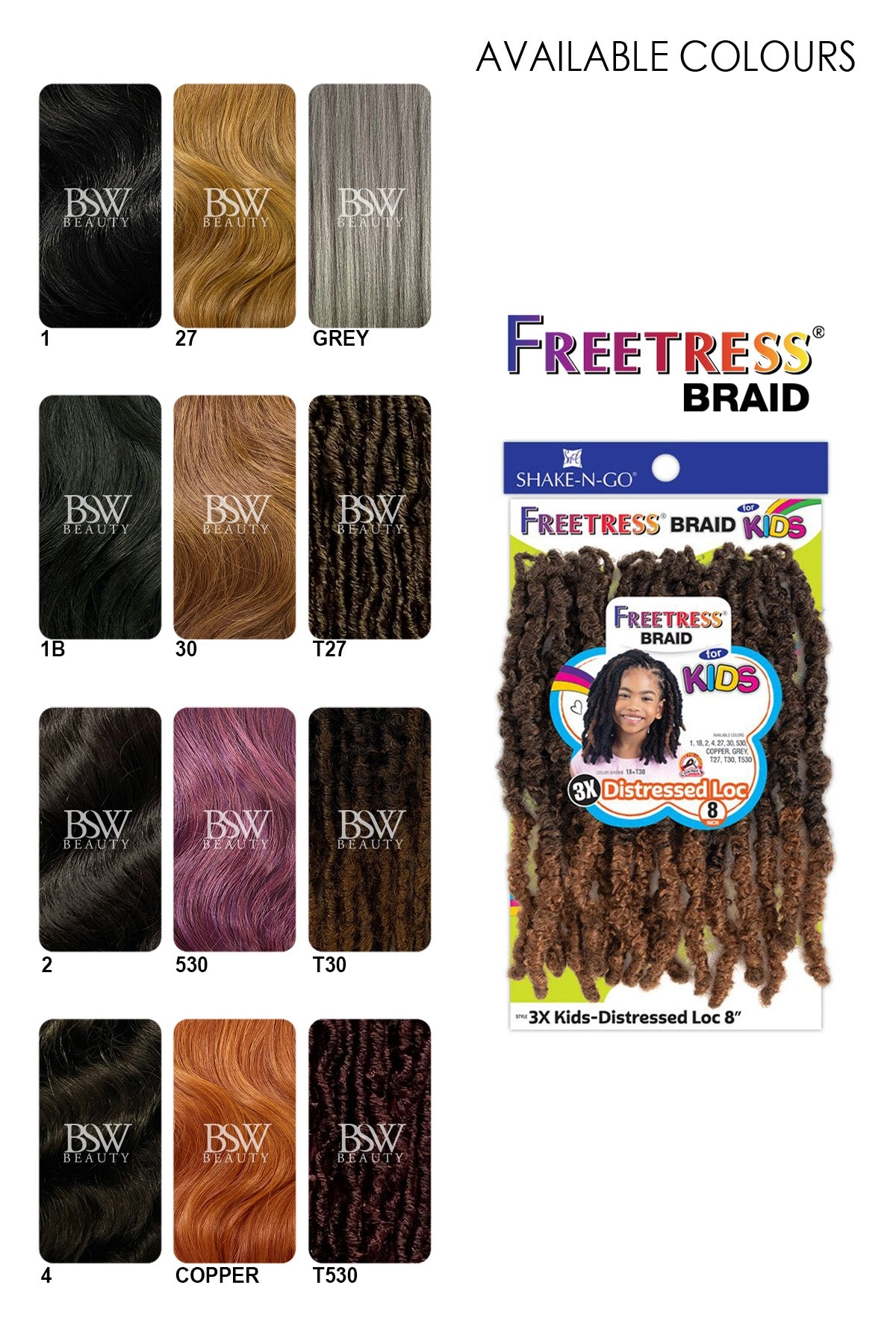 SHAKE N GO FREETRESS KIDS DISTRESSED LOC 3 X 8"