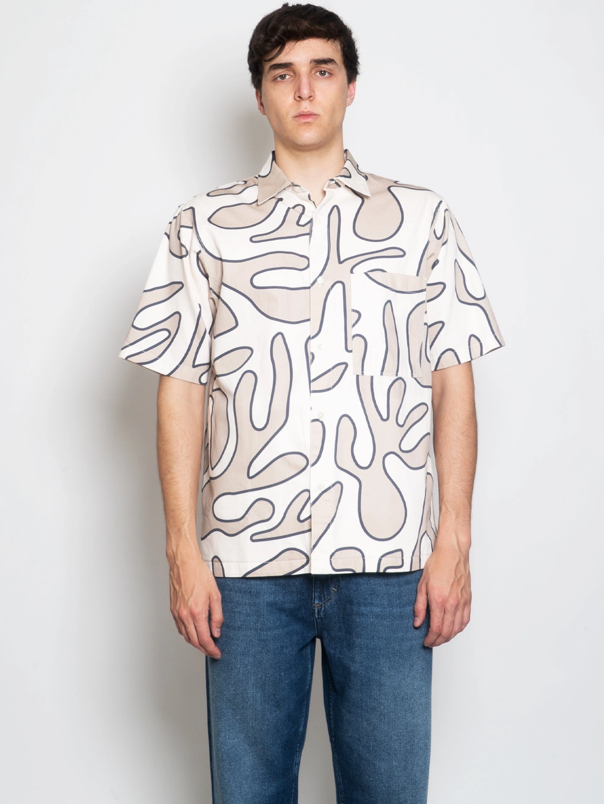 Short Sleeve Shirt with Beige Graphic Print