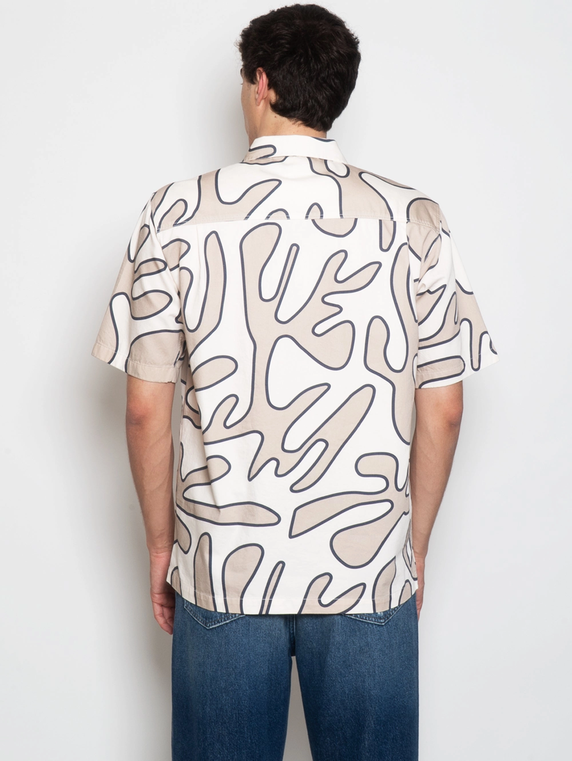 Short Sleeve Shirt with Beige Graphic Print