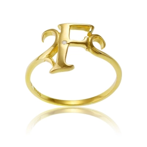 Sterling Silver 1 Micron GP Single CZ "F" Ring - W-9519