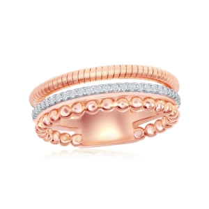 Sterling Silver 14K Rose Gold Designer CZ Bonded Ring, Size 8