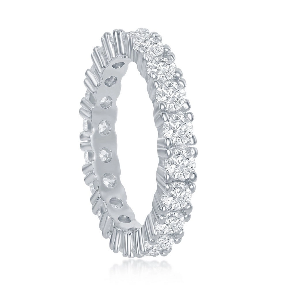 Sterling Silver 3mm CZ Eternity Band Ring - W-2446