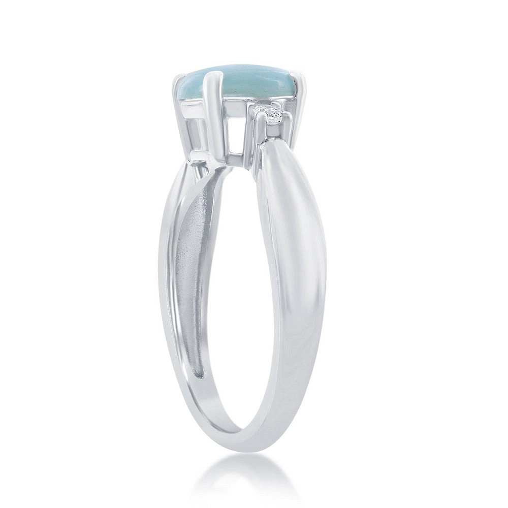 Sterling Silver 4 Prong Round Larimar with CZ Ring, Size 9