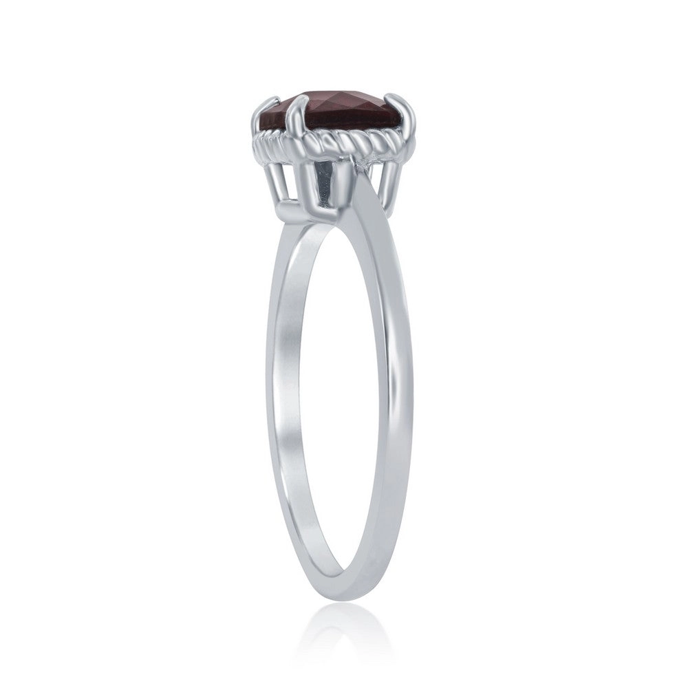 Sterling Silver 4 Prong Square Garnet Ring - W-1986