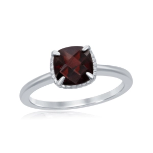 Sterling Silver 4 Prong Square Garnet Ring - W-1986