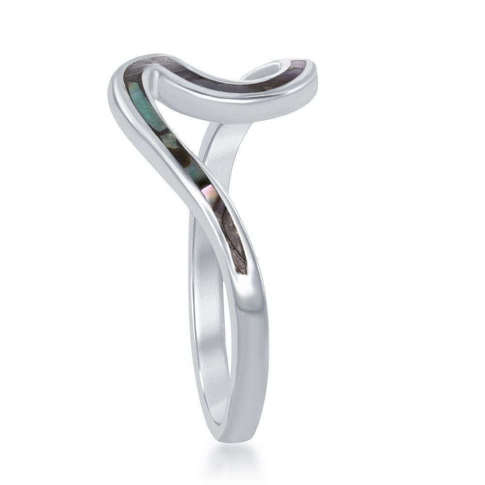 Sterling Silver Abalone Wave Design Ring - W-1888