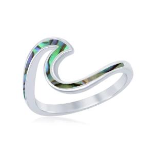 Sterling Silver Abalone Wave Design Ring - W-1888