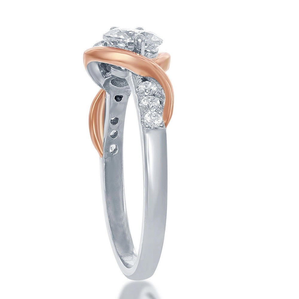 Sterling Silver and Rose GP Us2gether Two-Stone CZ Ring - W-1695