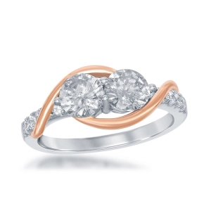 Sterling Silver and Rose GP Us2gether Two-Stone CZ Ring - W-1695