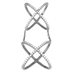 Sterling Silver Black Rhodium CZ Double-X Style Ring - W-9979