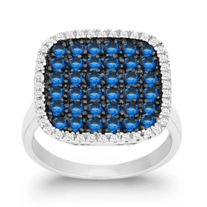 Sterling Silver Blue CZ Black Rhodium Square Ring - W-9875