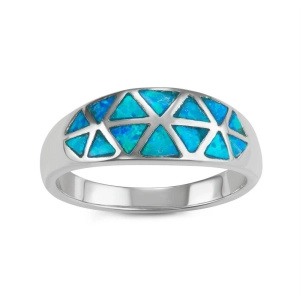 Sterling Silver Blue Inlay Opal Triangle Ring - W-1561
