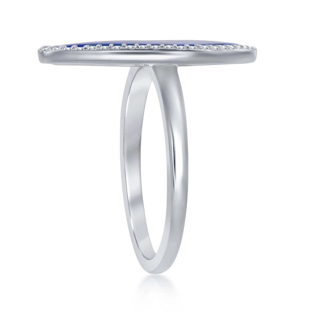 Sterling Silver Blue Opal Irregular Shape with CZ Ring - W-1909