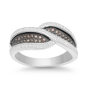 Sterling Silver Crossed Champagne and White CZ Ring - W-9906
