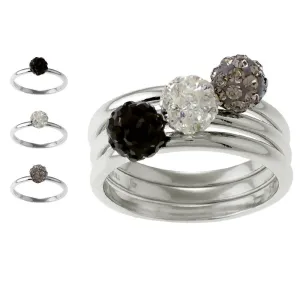 Sterling Silver Crystal Ball Ring, Set of 3 - W-9537