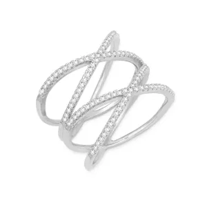 Sterling Silver Cubic Zirconia Double X Ring - W-1232