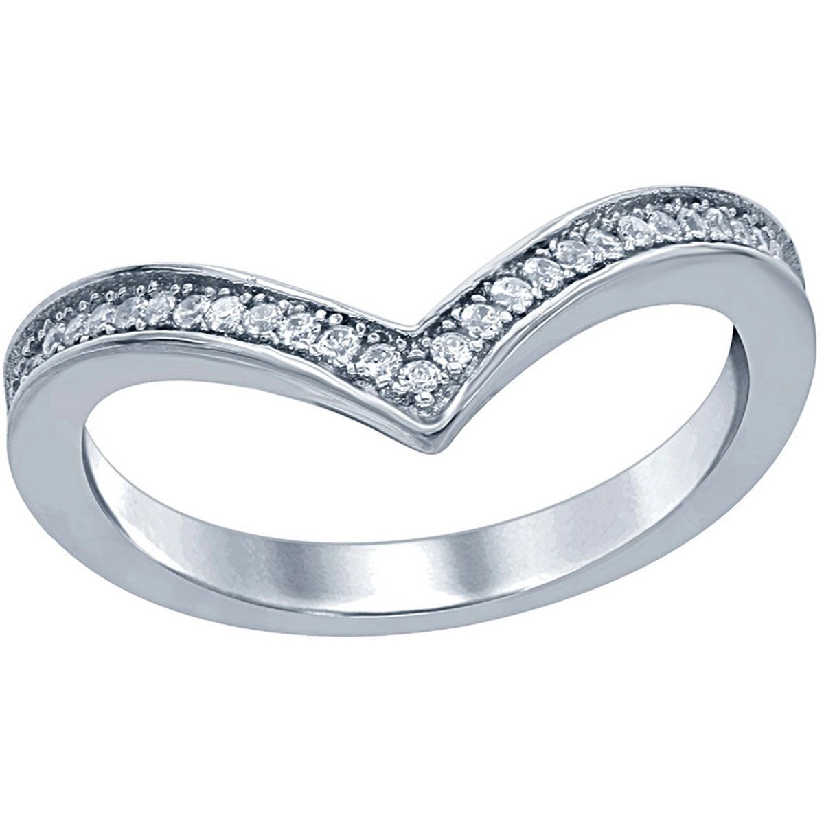 Sterling Silver Cubic Zirconia V Shaped Ring - W-1655