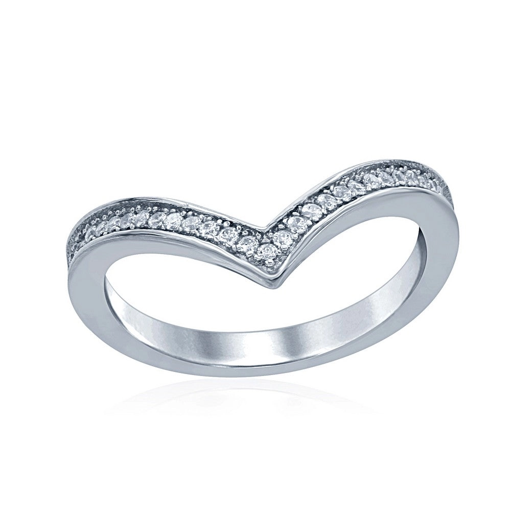Sterling Silver Cubic Zirconia V Shaped Ring - W-1655