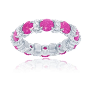 Sterling Silver CZ and Lt. Pink Ice Eternity Ring - W-1485