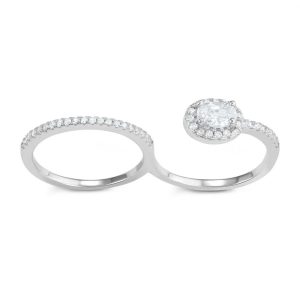 Sterling Silver CZ Band and Open Double Finger Ring - W-1607