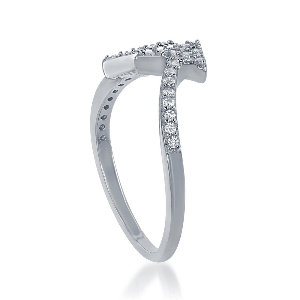 Sterling Silver CZ Double Arrow Ring - W-1373